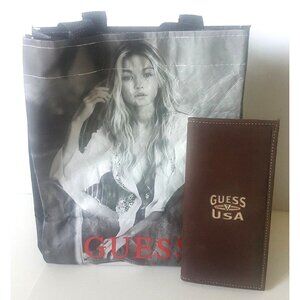 GUESS USA Vintage Suede Like Wallet Soft  7" X 3.5" Brown Unisex with Tote Lot